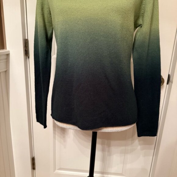 SIMPLY CASHMERE SWEATER ROUND CREW NECK GREEN OMBRE CASHMERE LONG SLEEVE Size M - Picture 3 of 10